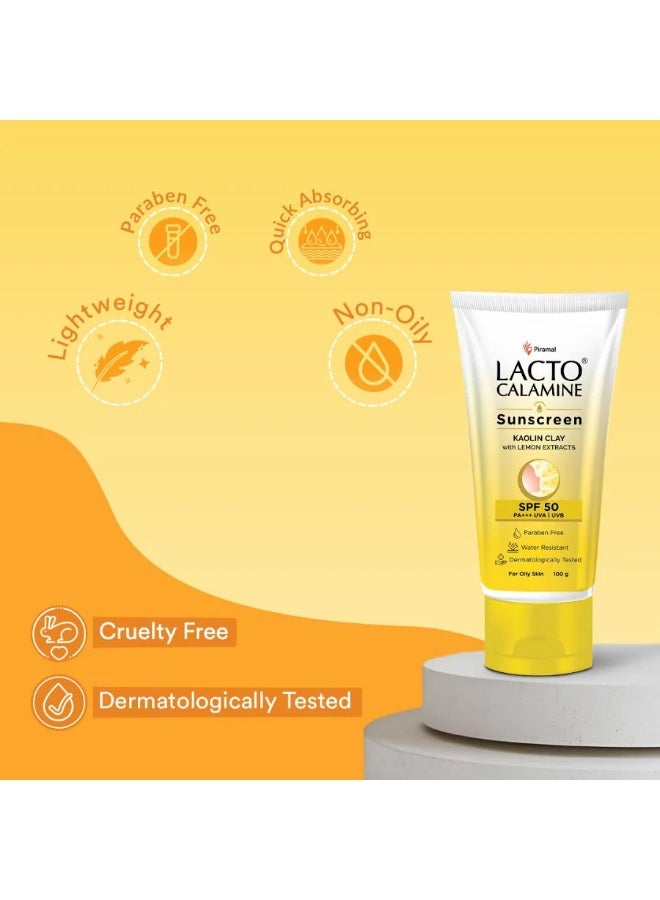 لاكتو كلامين واقي الشمس لاكتو كالامين بعامل حماية SPF 50 | 100 جرام | واقي شمس للبشرة الدهنية | حماية من أشعة UVA وUVB | مقاوم للماء ولا يترك أثرًا أبيض | يحتوي على طين الكاولين وفيتامين E وخلاصة الليمون | خالٍ من البارابين (عبوة من 5 قطع) - Image 2